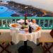 Our Dinner for two with pool and sea views at our balcony in the Royal Myconian Hotel in Elia Beach, Mykonos
